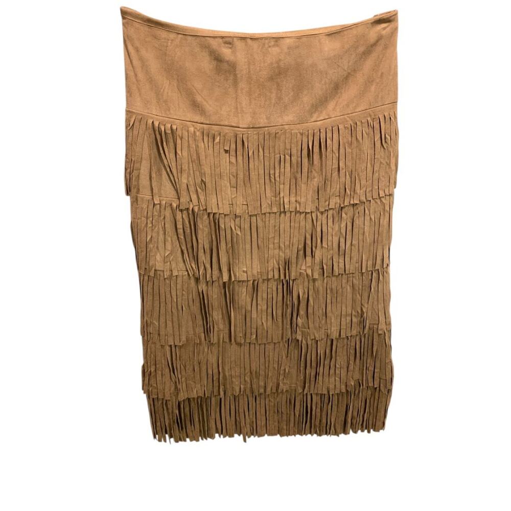 Size 3X Back in the Saddle Brown Fringed Midi Skirt‎ Faux Suede Western